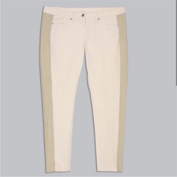 Eileen Fisher Color Block Side Stripe Bone Cream Tan Pants Cotton Coastal Clean - Picture 2 of 11